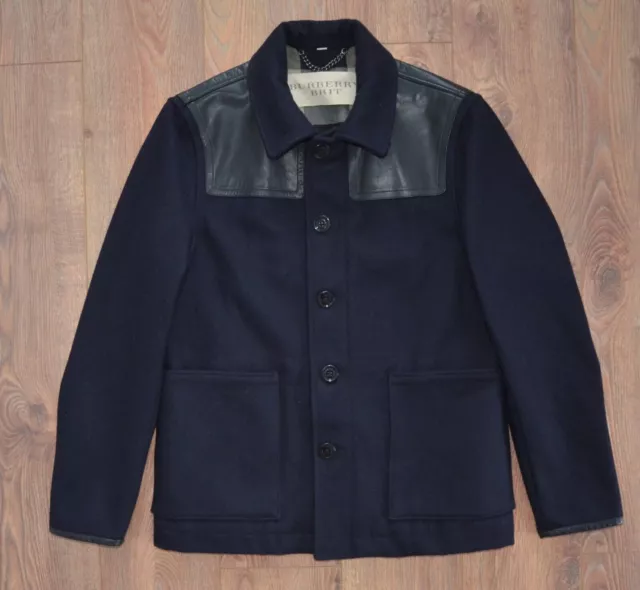 BURBERRY BRIT Chaqueta Piel Lana Hombre Talla L Azul Marino Marca Lujo Moda 2