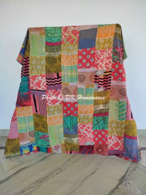 Art Kantha Twin Quilt Vintage Patchwork Couverture réversible Coton Bohème...