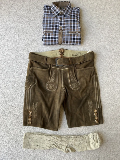 Authentic German Bavarian Oktoberfest Lederhosen For Men With Matching Shirt & S