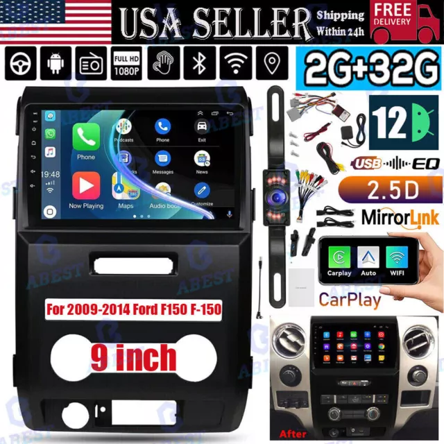 For Ford F-150 F150 2009-2014 Apple Carplay Android 12 Car Stereo Radio GPS NAVI