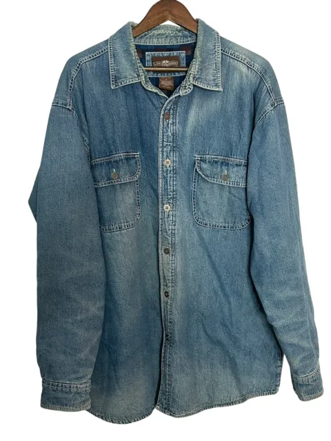 Vintage Levis Mens Denim Shirt Jacket XL Fleece Lined 90s shacket mens button