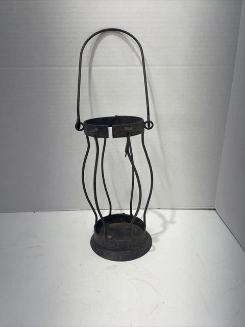 Vintage Antique Rustic Forged Iron Cage Candle Lantern