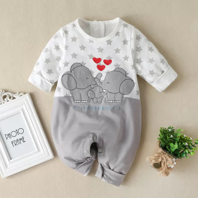 Infant Baby Boy Girl Long Sleeve Cartoon Print Romper Jumpsuit Clothes Outfits %