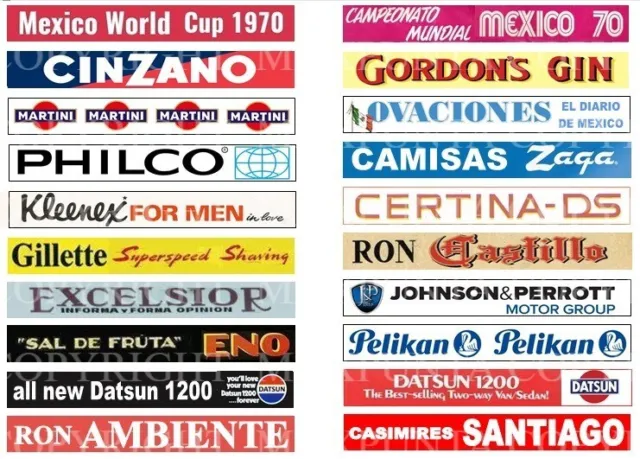 Subbuteo 20 Adesivi Anni '70 Pubblicita'  World Cup Mexico '70 Per Transenna