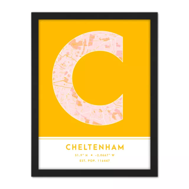 Cheltenham England United Kingdom City Map Typography Framed Art Print 18x24 In