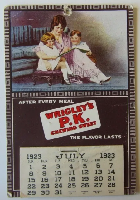 Original 1923 Wrigley’s P.K. Chewing Sweet Gum Calendar Mother & 2 Children