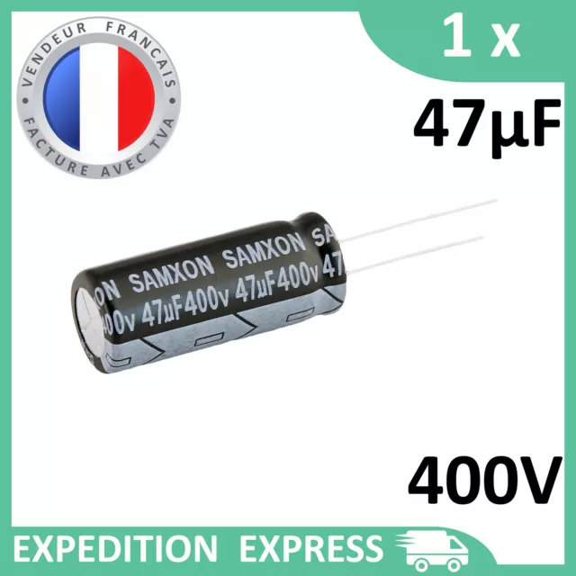 Condensateur électrolytique 47µF 47uF 400V radial WH 105°C THT chimique