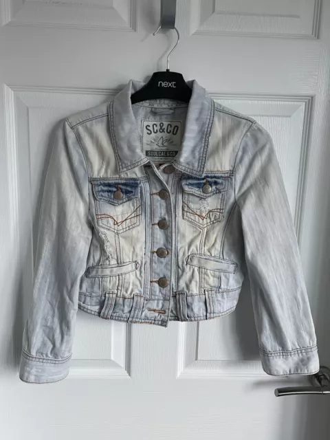 Ladies Washed Blue SOULCAL & CO Short 3/4 Sleeve Denim Jacket - Size 10