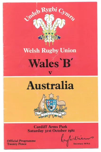 Wales B v Australia Rugby Programme 1981