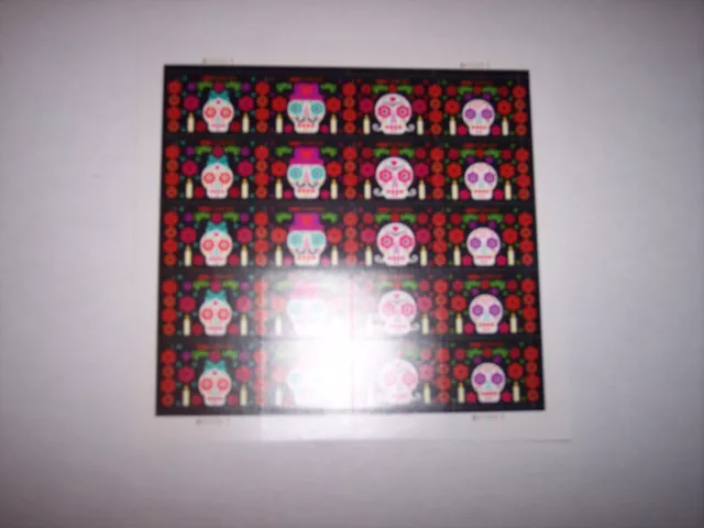 (20) USPS Forever Stamps -Day of the Dead Pane -Free shipping-