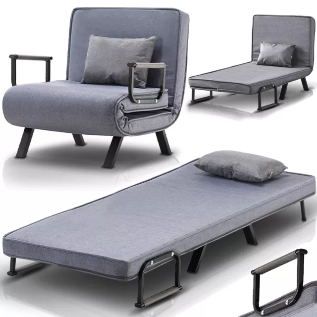 Poltrona Letto Reclinabile Chaise Lounge e Seduta Imbottita Convertibile Grigio