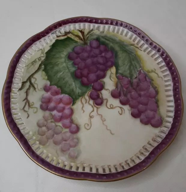 Antique Hand Painted Grapes 8.5" Plate - Signed