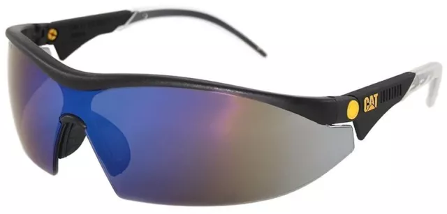 CAT Digger Safety Glasses Sunglasses Black Frame Blue Mirror Lens ANSI Z87+