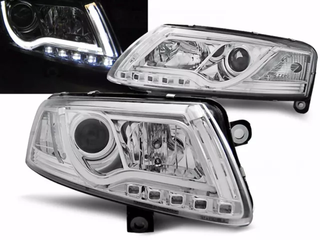 Juego de faros Led Light Tube en cromo para Audi A6 C6 4F 2004 - 2008-