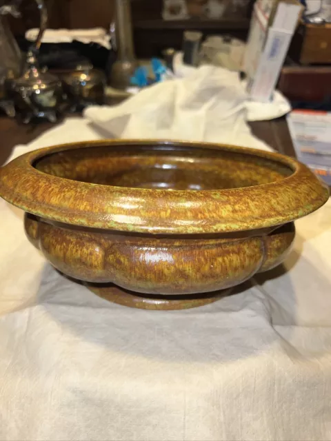 Haeger USA # 226 Vintage Pottery Mottled Brn/Grn Round Planter Bulb Bowl
