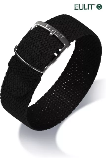 Eulit Perlon Durchzugs-Uhrenarmband Modell Kristall schwarz 14 mm