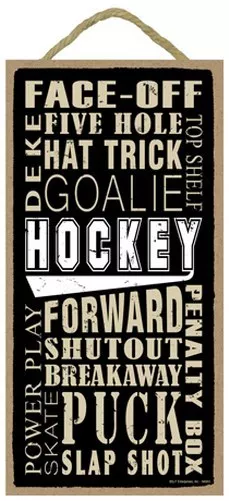 HOCKEY (word art) Sports themed wall sign Home Man Cave NEW 10"x5" Wood Sign 570