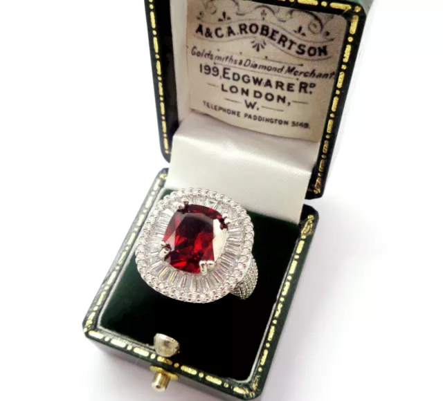 Beautiful Art Deco Inspired Ruby Paste CZ Cocktail Ring Silver Plate   P  8