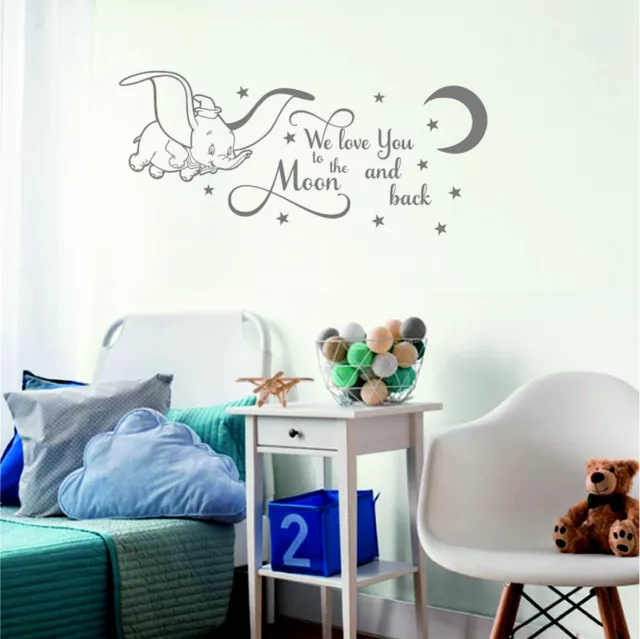 Dumbo Wall Sticker We Love You To The Moon And Back Nursery Decor Quote Bedroom