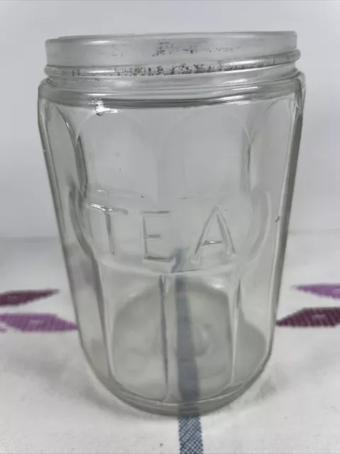 Vintage Hoosier Sellers  Tea Canister Jar 5” Ribbed Panel Embossed Letters￼￼