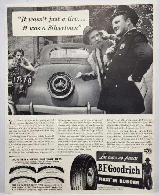 1942 BF Goodrich Tires Silvertown Vintage WWII Print Ad Man Cave Art Deco 40's