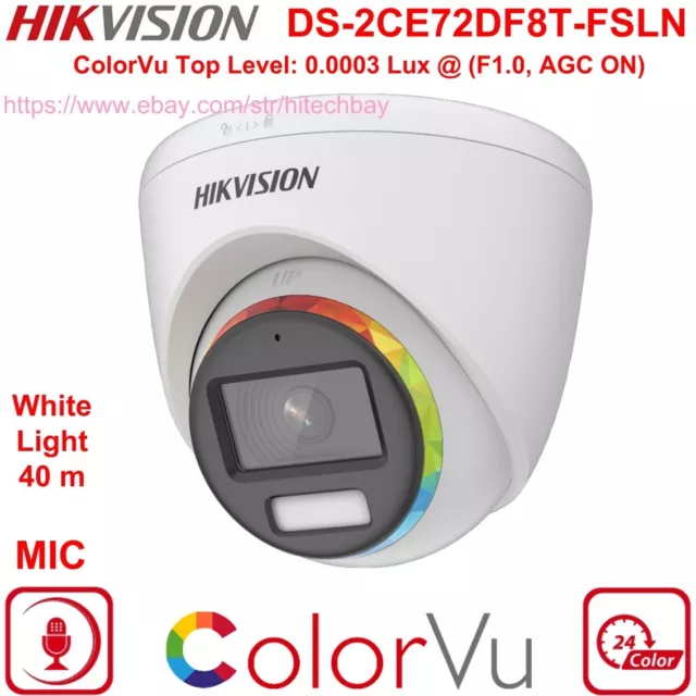 Hikvision DS-2CE72DF8T-FSLN ColorVu 2MP CCTV CameraTVI/CVI/AHD/CVBS Mic Audio