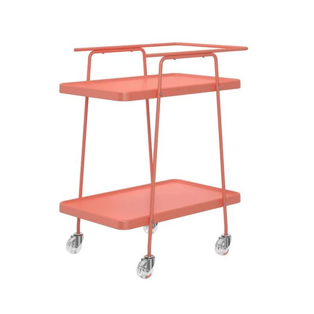 COSCO 2 Tier Metal Serving Cart in Coral