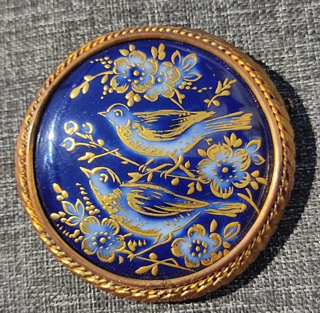 Broche Ancienne En Doré Avec Porcelaine De Limoges Fleurie - Occasion Parfait état