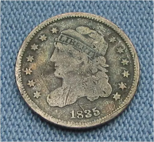 1835 Capped Bust Half Dime - small date, large 5C (H10C bent) 2