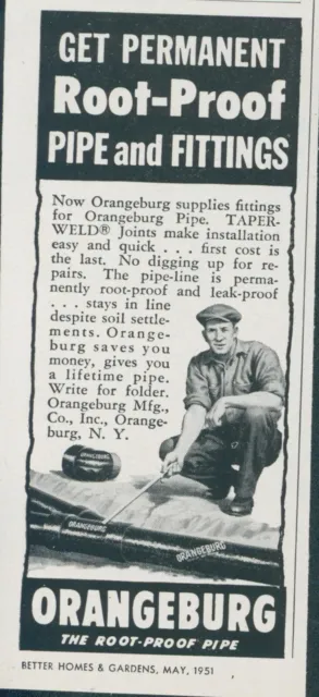 1951  Orangeburg Root Proof Pipe Fittings Taperweld Permanent Vtg Print Ad BH1