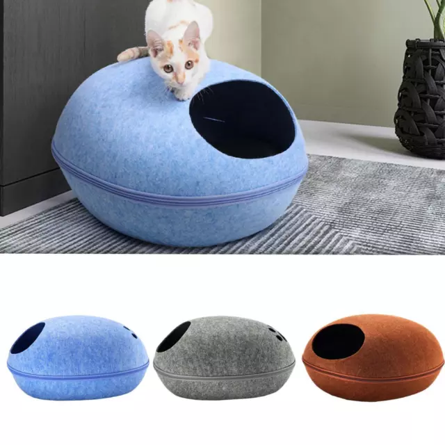 Premium Felt Cat Bed Cave Semi Enclosed Pet Tunnel Toy Cozy Nest Hideout Cat