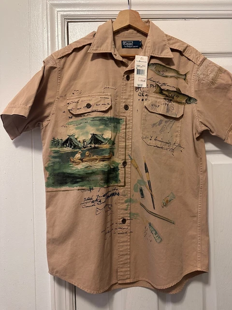NWT Ralph Lauren Polo Sportsman Fishing Graphic Button Shirt M 1992 1993 RRL VTG