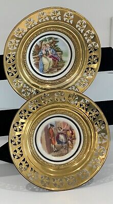 Set of 2 Antique Wall Plates Regency Brand Brass Copper & Bone China England