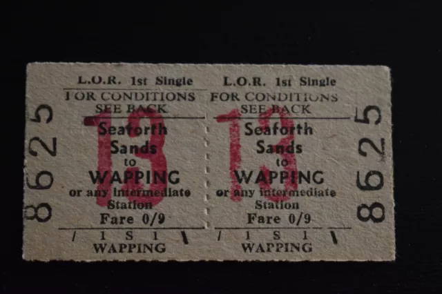 Liverpool Overhead Railway Ticket LOR SEAFORTH SANDS to WAPPING No 8625