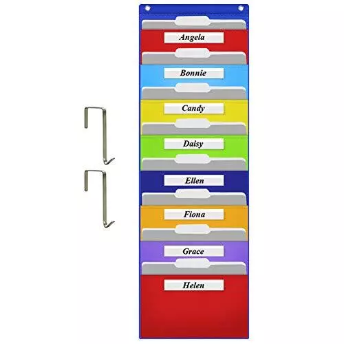 Hanging File Folder Organizer Storage Pocket Chart with 8 Pockets 2 Hangers C...