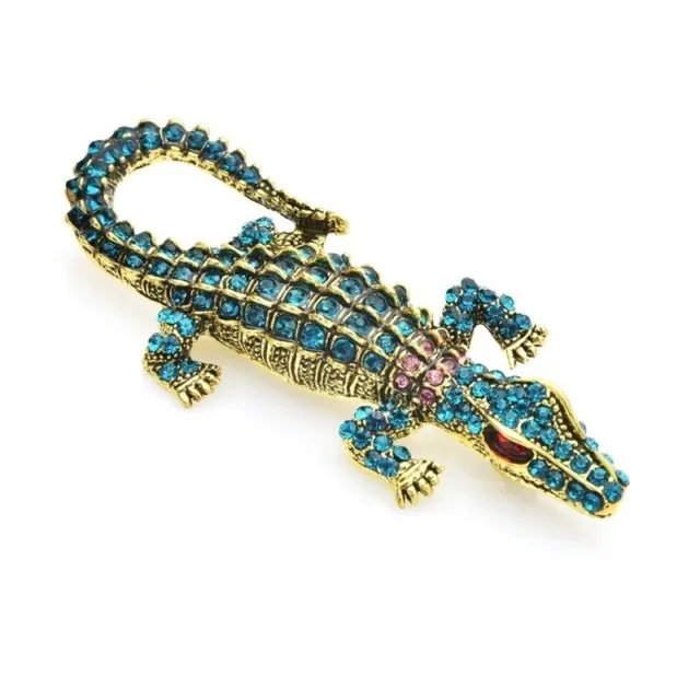 New Crystal Rhinestone Crocodile Alligator Charm Brooch Pin