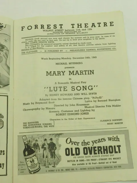 The Playgoer Forrest Theatre Marry Martin in "Lute Song" Playbill December 1945 3