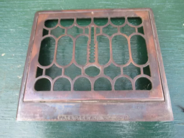 Antique Cast Iron WALL Heat Vent Grille Grate 10x13 Opening Signed Aug 1908