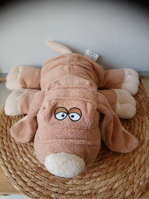 Doudou peluche chien allongé beige écru DUPUIS état neuf