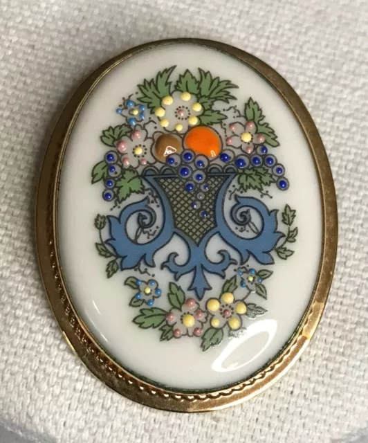 Vintage 1980’s 12K Gold Filled Lenox Porcelain Hand Painted Floral Brooch