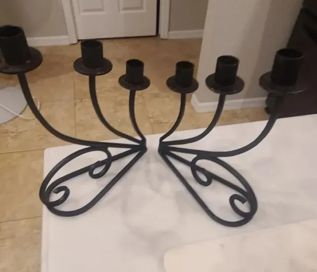 Wrought Iron Taper Candle Holders.. Beautiful Black Pair of 2..Heavy Duty