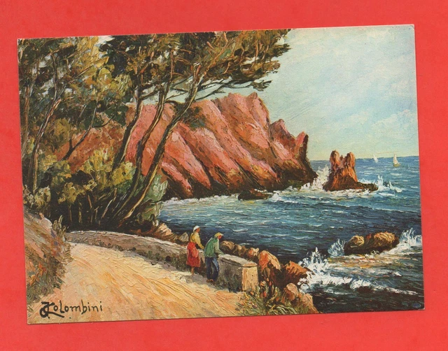 Aquarelle signée, roches rouges de Menton