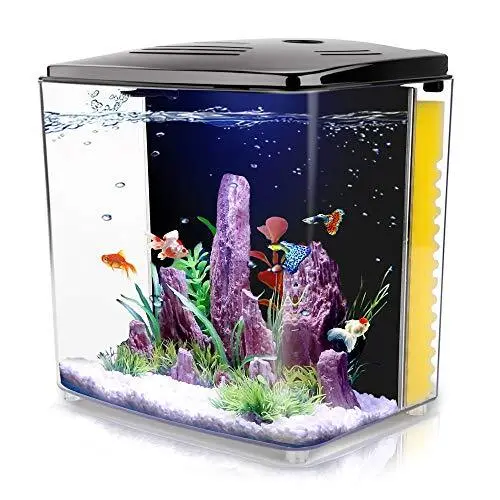 1.2Gallon Betta Aquarium Starter Kits Square Fish Tank with LED Light and Black