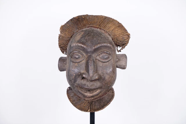 Bamun Mask with String Hair & Beard 16" - Cameroon - African Art