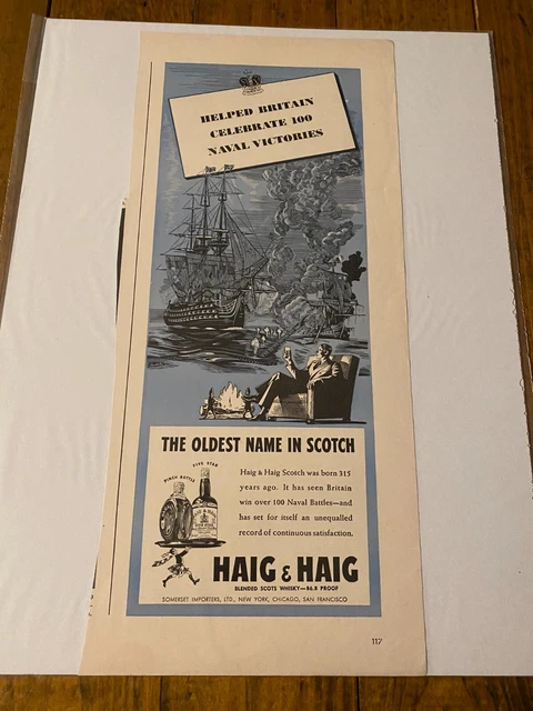 Vintage 1942 Haig & Haig Britain's 100 Naval Victories Whiskey ad