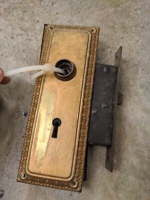 Antique Salvage Mortise Lock And Lock Plates Brass Plated