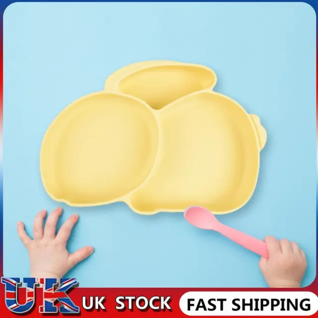 ❀ Cartoon Children Dishes Cute Silicone Baby Feeding Dishes Baby Cutlery (Yellow