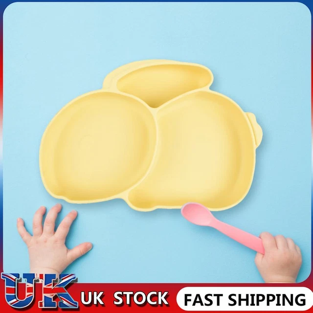 ❀ Cartoon Children Dishes Cute Silicone Baby Feeding Dishes Baby Cutlery (Yellow
