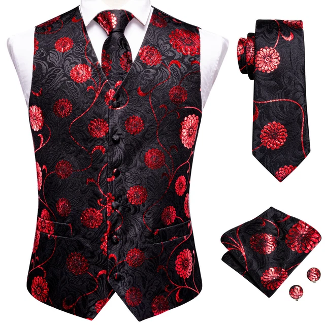 Mens Waistcoats Tie and Pocket Square Cufflinks Set Vintage Vest Wedding Casual