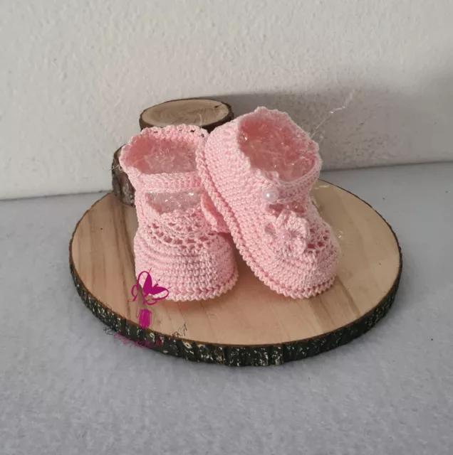 Scarpine rosa neonata 3-6 mesi in cotone fatte a mano, moda, battesimo, nascita, 2